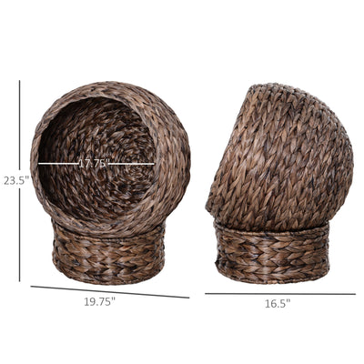 Handmade Wicker Elevated Cat Bed With Cushion Dark Brown For Kittens